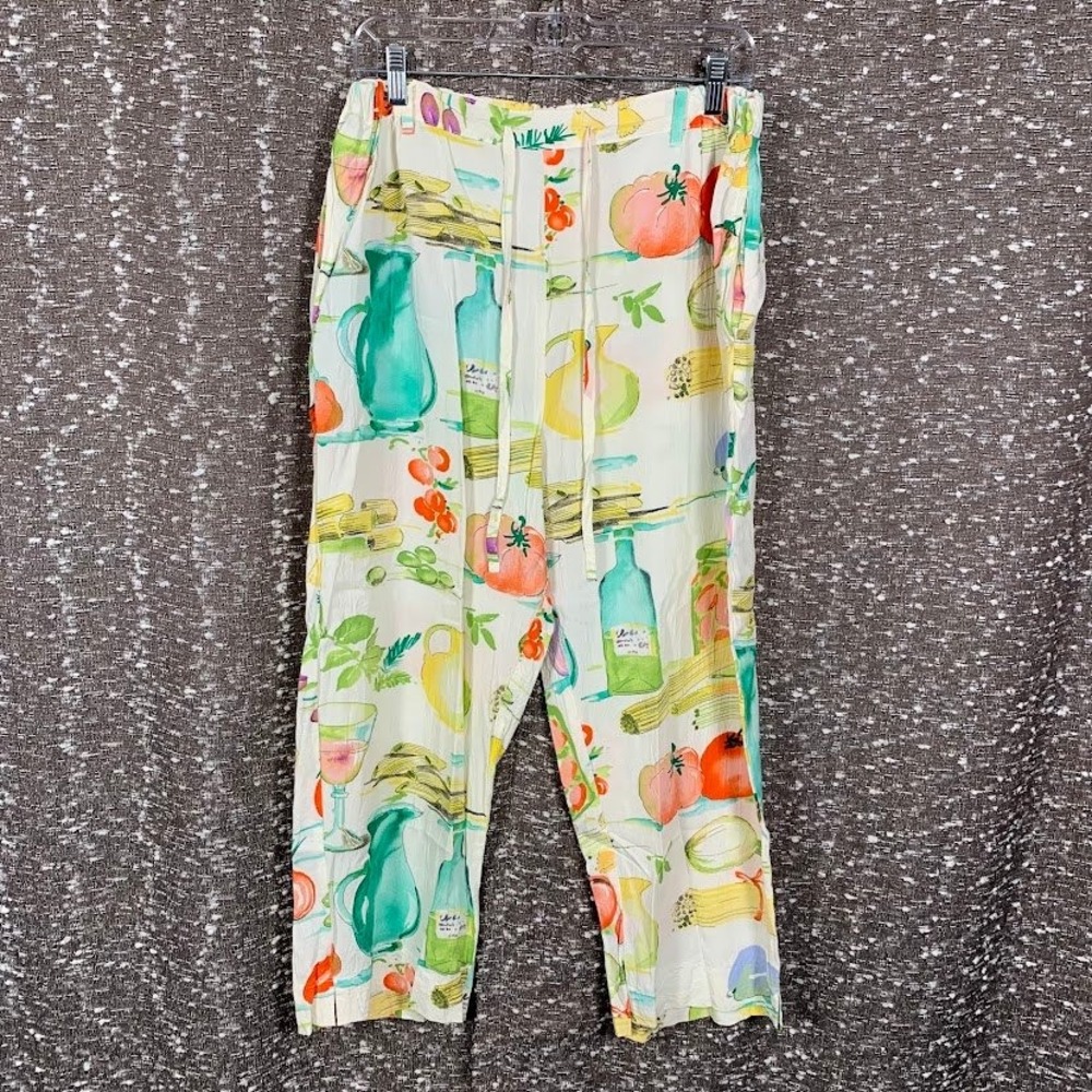 Foodart Jams World Pasta Culinary Novelty Print Drawstring Pants Women's Large